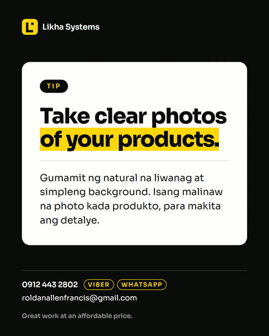 Tip: take clear photos of your products in natural light on a simple background.
